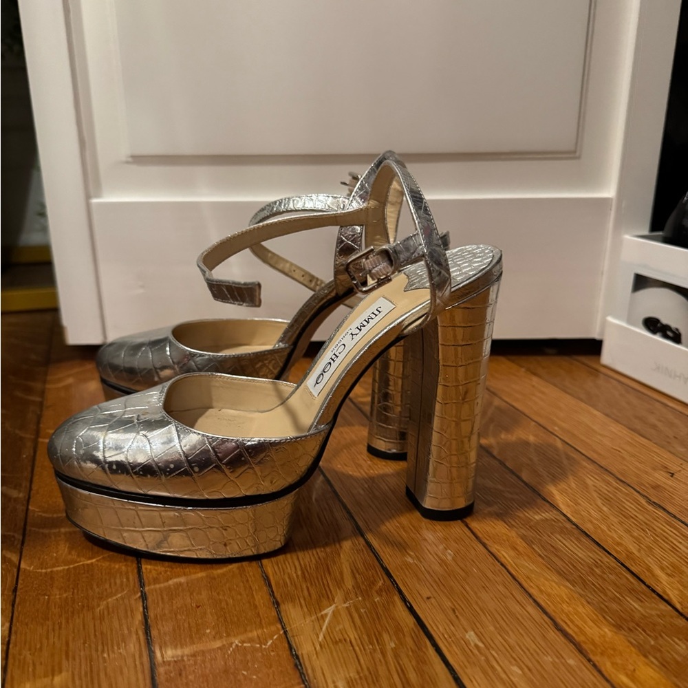 Jimmy Choo Metallic Silver Platform Pumps